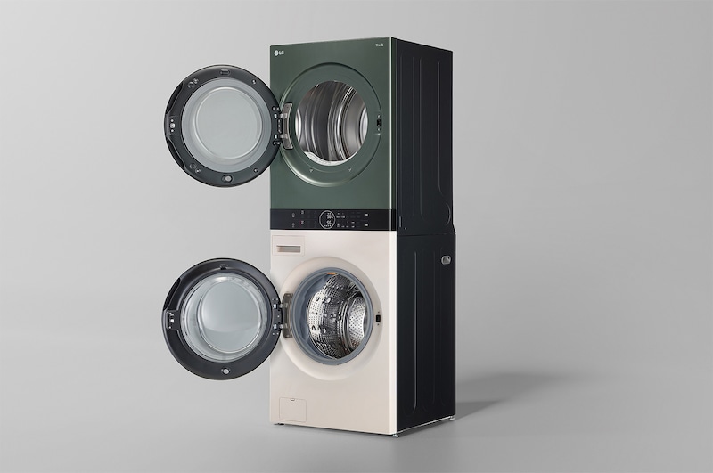 LG 洗19公斤+乾16公斤 Objet Collection WashTower™ AI 智控洗乾衣機｜熱泵除濕｜自然綠+雪霧白, WD-S1916JGB