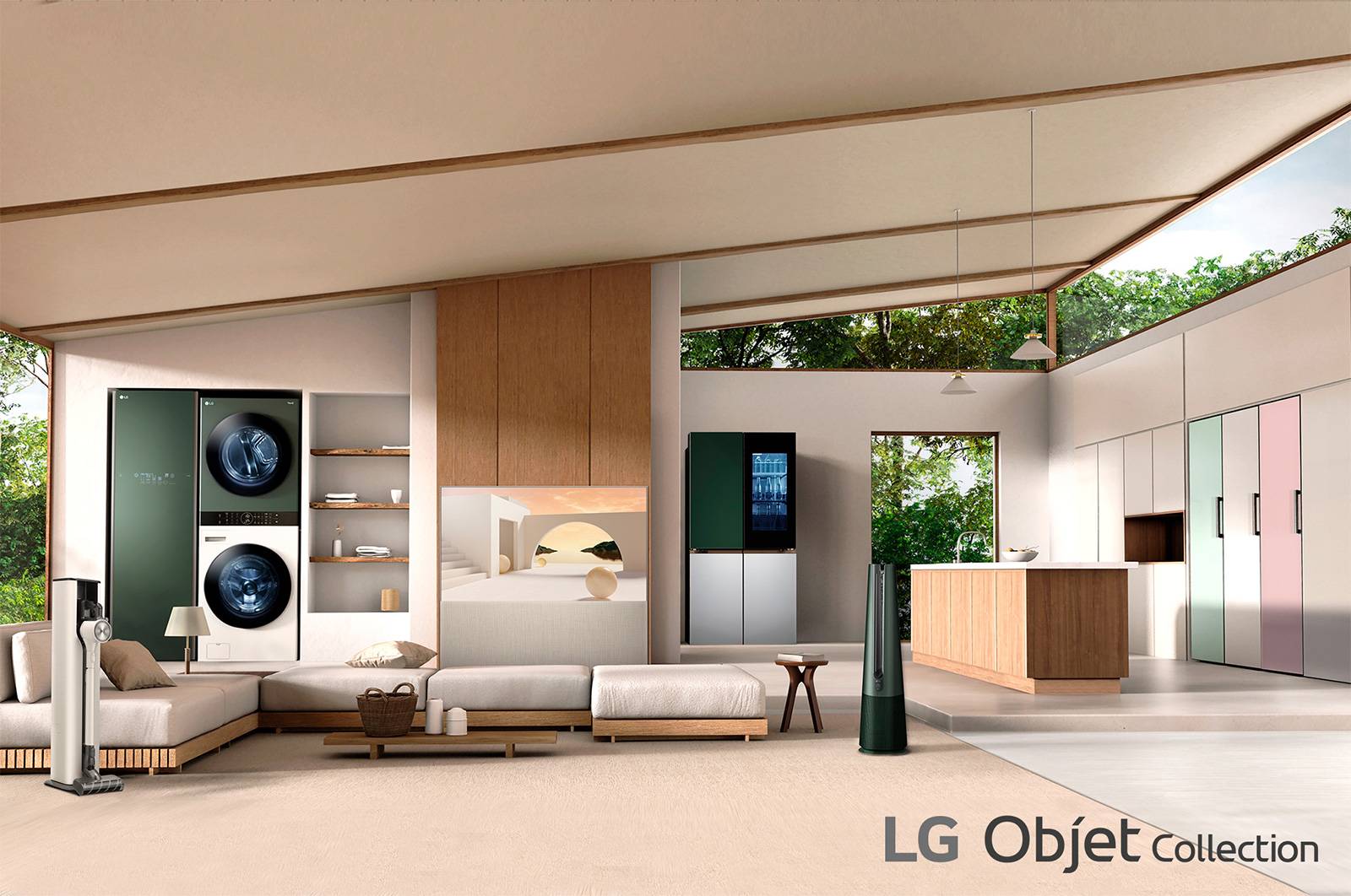 LG 洗19公斤+乾16公斤 Objet Collection WashTower™ AI 智控洗乾衣機｜自然綠+雪霧白, WD-S1916JGB