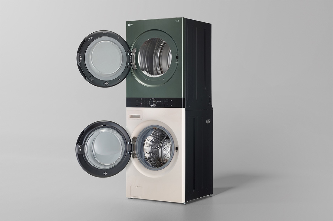 LG 洗19公斤+乾16公斤 Objet Collection WashTower™ AI 智控洗乾衣機｜熱泵除濕｜自然綠+雪霧白, WD-S1916JGB