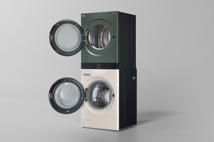 LG 洗19公斤+乾16公斤 Objet Collection WashTower™ AI 智控洗乾衣機｜熱泵除濕｜自然綠+雪霧白, WD-S1916JGB