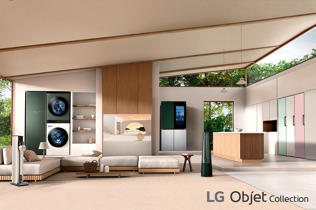 LG 洗19公斤+乾16公斤 Objet Collection WashTower™ AI 智控洗乾衣機｜熱泵除濕｜自然綠+雪霧白, WD-S1916JGB