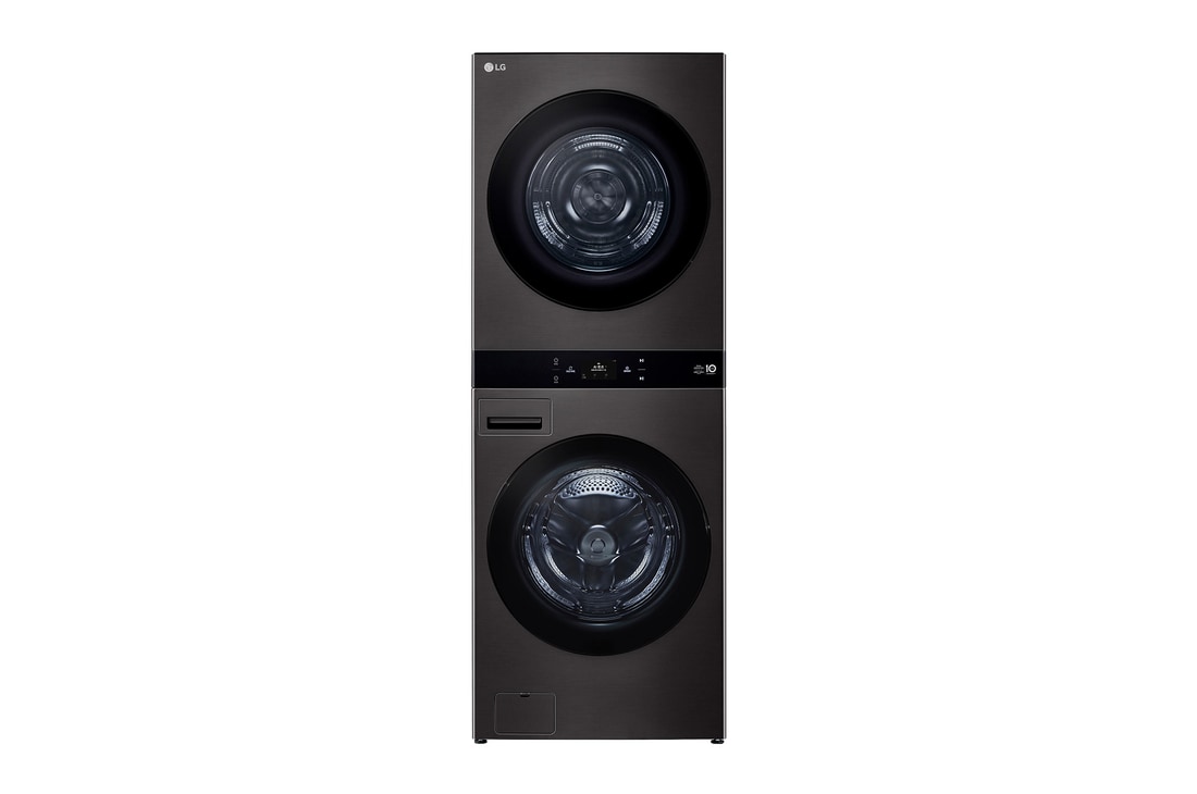 洗 19/乾 17 公斤 LG WashTower™ 黑色鋼 - 一體式機身，Center Control™，AI DD™ WD-S2220B.ABLBTST的前視圖