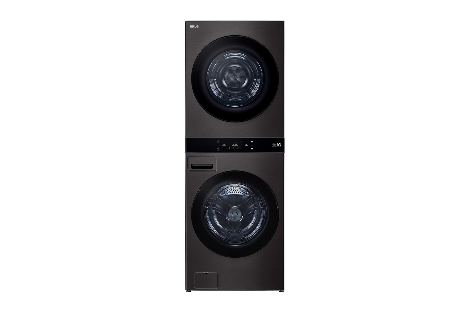 洗 19/乾 17 公斤 LG WashTower™ 黑色鋼 - 一體式機身，Center Control™，AI DD™ WD-S2220B.ABLBTST的前視圖