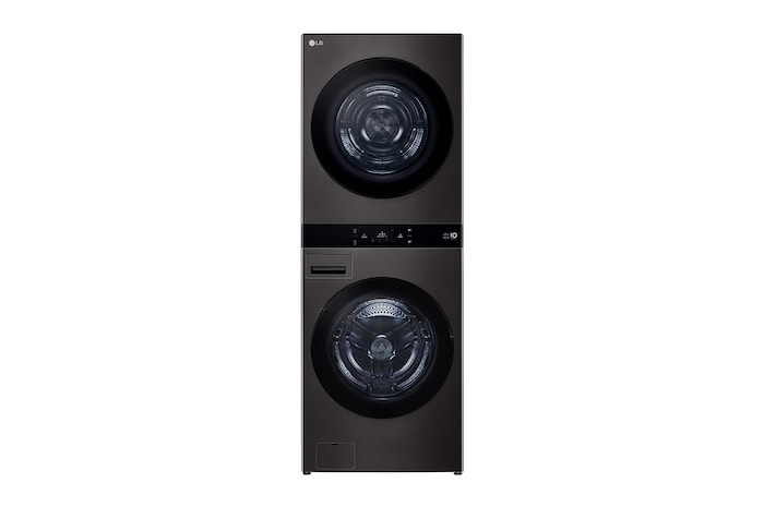 洗 19/乾 17 公斤 LG WashTower™ 黑色鋼 - 一體式機身,Center Control™,AI DD™ WD-S2220B.ABLBTST的前視圖