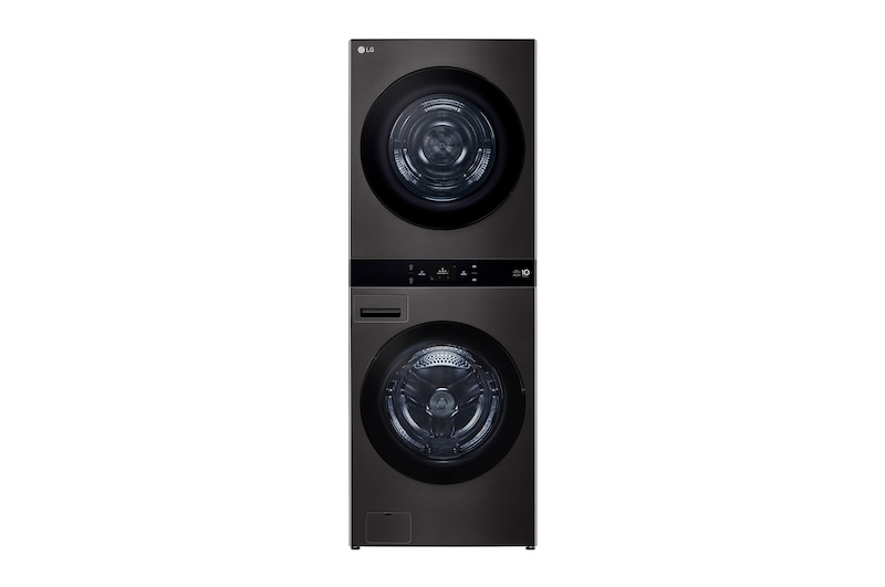 洗 19/乾 17 公斤 LG WashTower™ 黑色鋼 - 一體式機身，Center Control™，AI DD™ WD-S2220B.ABLBTST的前視圖