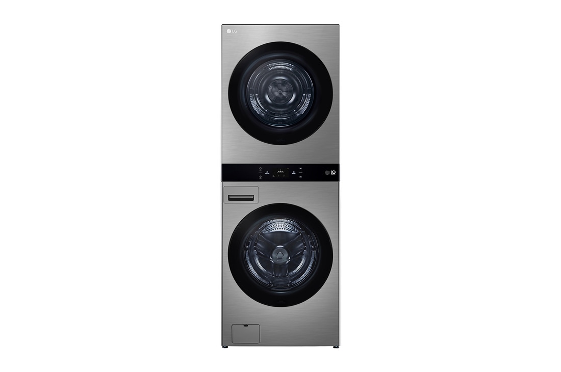 洗 19/乾 17 公斤 LG WashTower™ 黑色鋼 - 一體式機身，Center Control™，AI DD™ WD-S2220VM.ASSBTST的前視圖