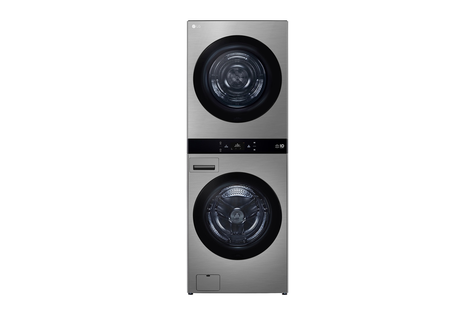 洗 19/乾 17 公斤 LG WashTower™ 黑色鋼 - 一體式機身，Center Control™，AI DD™ WD-S2220VM.ASSBTST的前視圖