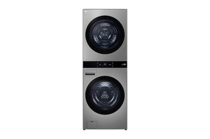 洗 19/乾 17 公斤 LG WashTower™ 黑色鋼 - 一體式機身,Center Control™,AI DD™ WD-S2220VM.ASSBTST的前視圖