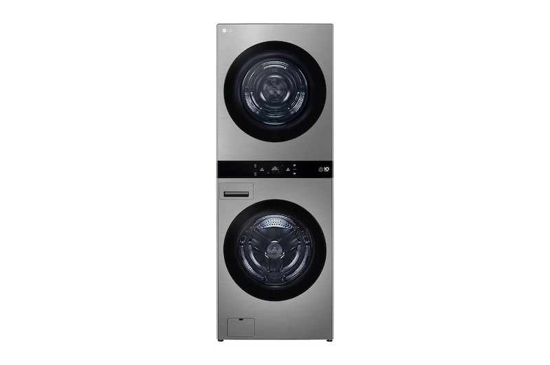 洗 19/乾 17 公斤 LG WashTower™ 黑色鋼 - 一體式機身，Center Control™，AI DD™ WD-S2220VM.ASSBTST的前視圖