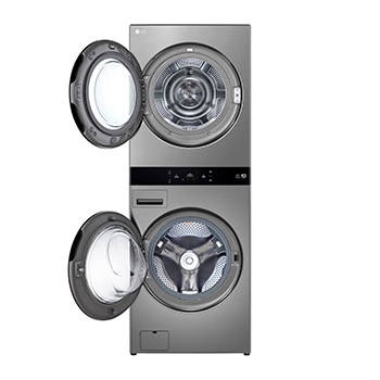 LG WashTower™ 打開狀態的前視圖
