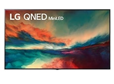 在 QNED86 上，有一張綠紅色散開的水彩影像。
