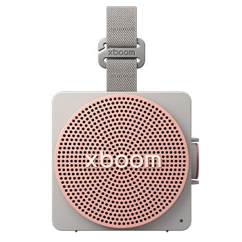 An example of the front view xboom mini grille pink with xboom mini grey