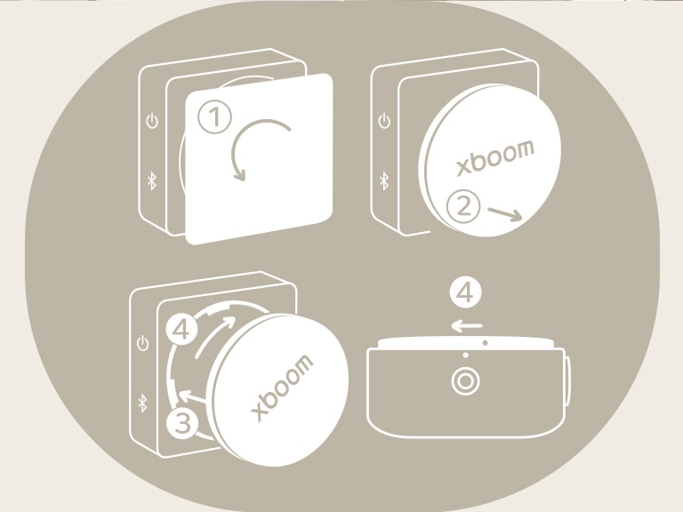 Steps for removing and securely attaching the LG xboom Mini grille.