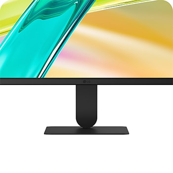 Close-up of LG monitor front showing ultra-slim bezel and minimal stand design.