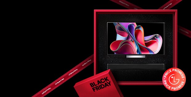 lg oled tv with red badge with price promise written on it