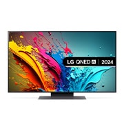 Front view of 50QNED86T6A with text of LG QNED, 2024, and webOS Re:New Program logo on screen