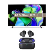 Front view of LG OLED evo C3 42&#34; TV &amp; T90S Earbuds OLED42C34LA.T90S