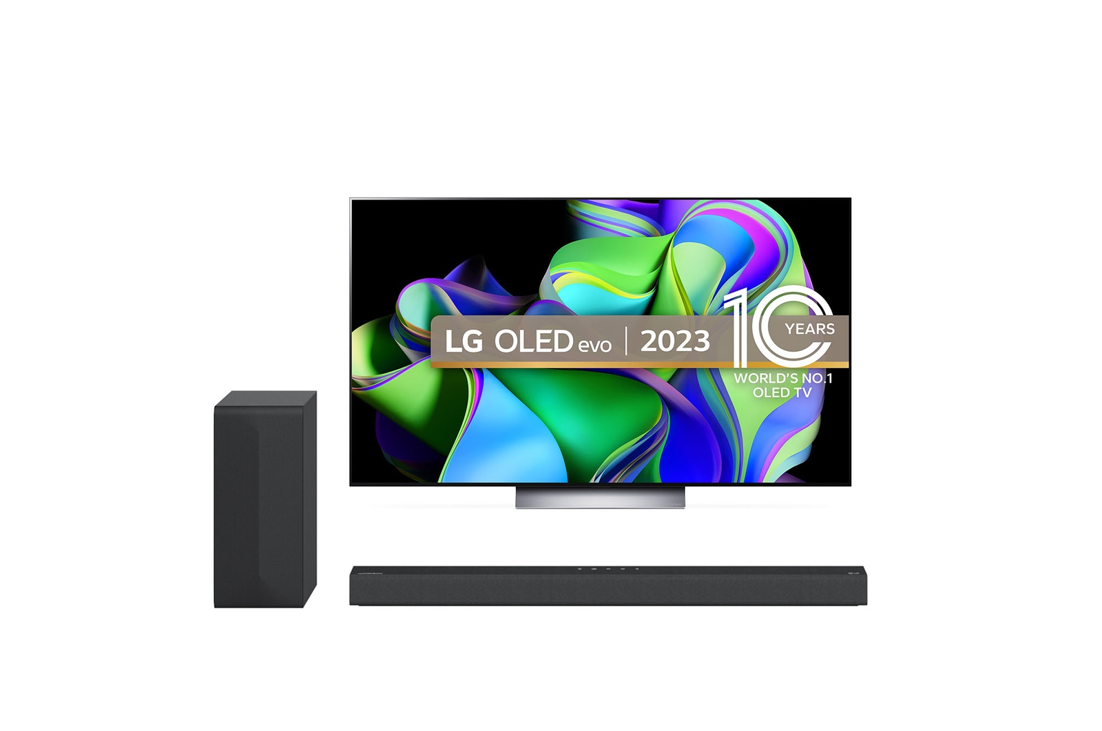 Front view of LG OLED evo C3 55" TV & S60Q Soundbar OLED55C36LC.S60Q