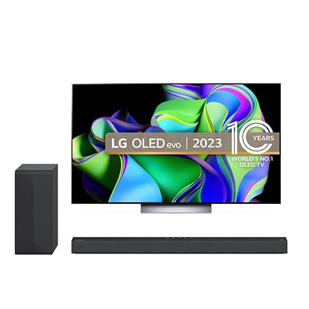 Front view of LG OLED evo C3 55" TV & S60Q Soundbar OLED55C36LC.S60Q