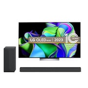 Front view of LG OLED C3 65" TV & S60Q Soundbar OLED65C34LA.S60Q
