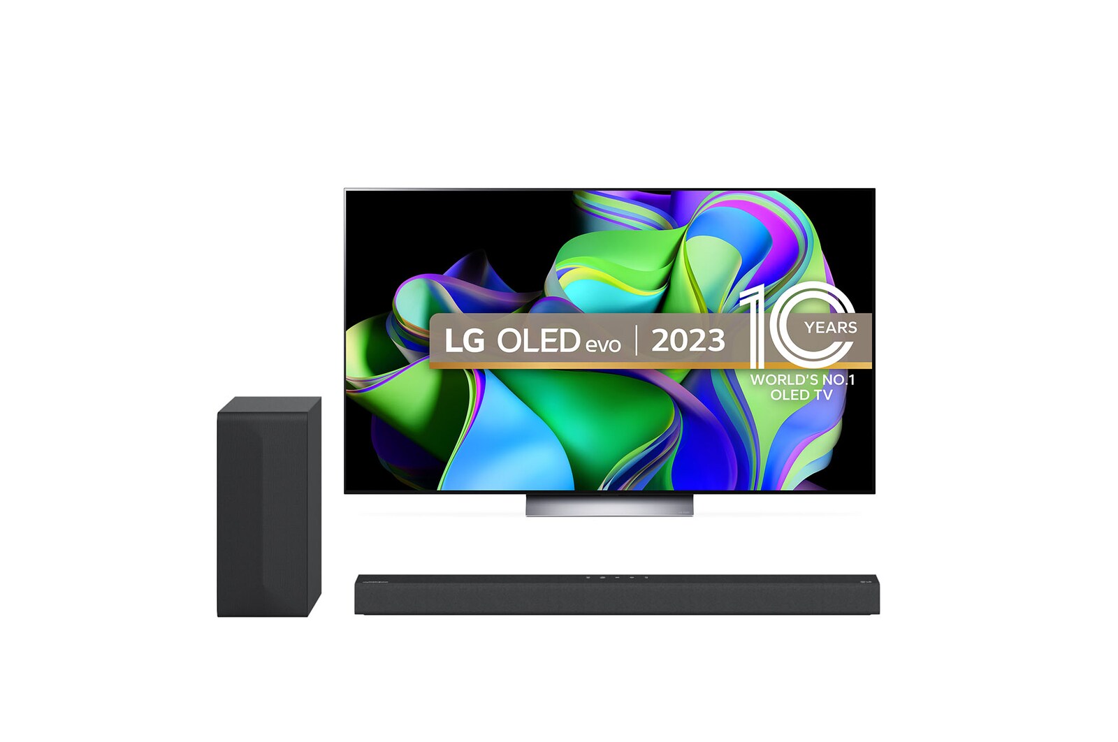 Front view of LG OLED C3 65" TV & S60Q Soundbar OLED65C34LA.S60Q