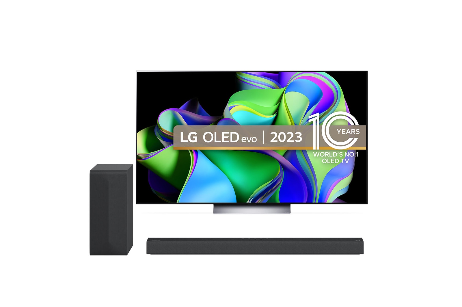 Front view of LG OLED C3 77" TV & S60Q Soundbar OLED77C34LA.S60Q