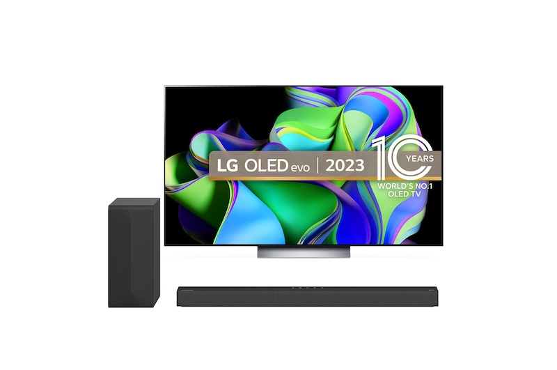 Front view of LG OLED C3 77" TV & S60Q Soundbar OLED77C34LA.S60Q