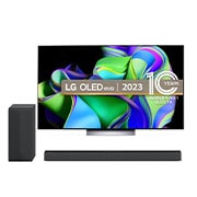 Front view of LG OLED evo C3 77" TV & S60Q Soundbar OLED77C36LC.S60Q