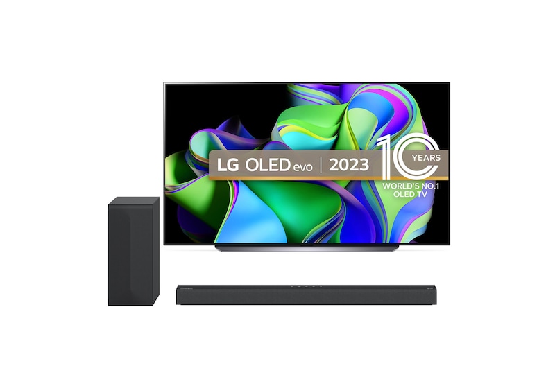 Front view of LG OLED C3 83" TV & S60Q Soundbar OLED83C34LA.S60Q