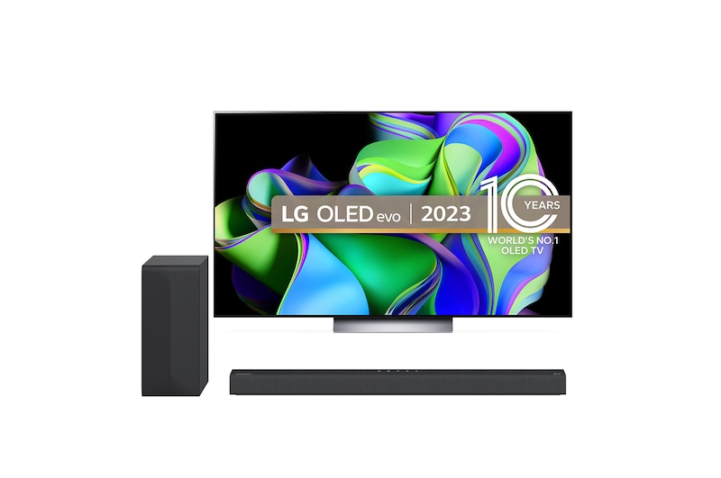 Front view of LG OLED C3 65'' TV & S65Q Soundbar OLED65C34LA.S65Q