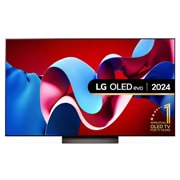 Front view with LG OLED TV, OLED G4, 11 Years of world number 1 OLED Emblem and webOS Re:New Program logo on screen with 2-pole stand