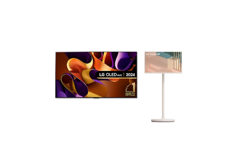 Front view of LG G45 OLED 83'' TV & StanbyME OLED83G45LW.27ART
