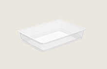 Shallow plastic tray.