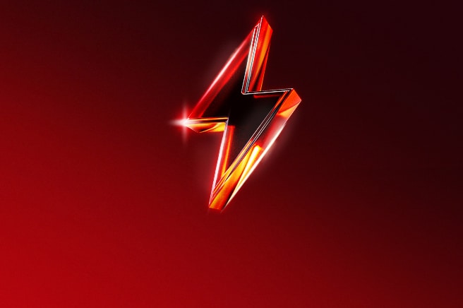 3D red lightning bolt on a dark red background