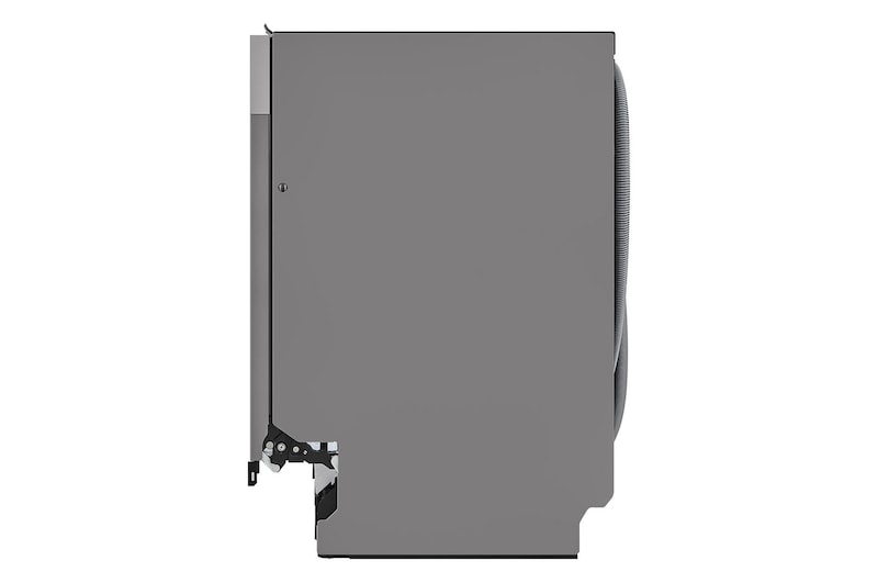 Back view of the dishwasher showing water hoses and connections