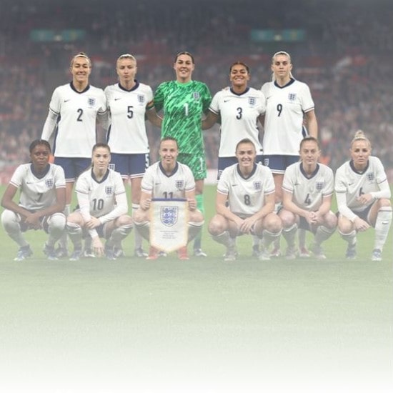 England's Women's football team line-up for a photo before their game