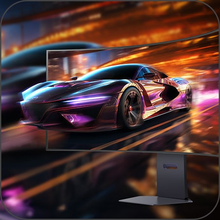LG UltraGear monitor displaying a high-speed racing game, emphasizing its ultrasmooth 240Hz refresh rate.
