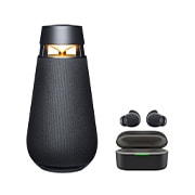 Front view of LG XBOOM 360 XO3 Speaker and XBOOM Buds XO3.BUDS