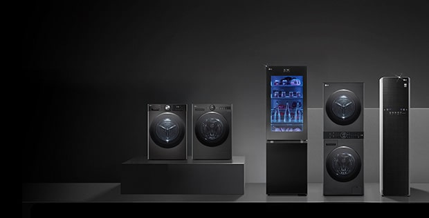 black lg appliances on a sleek black background