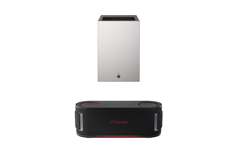 Front view of LG CineBeam S Mini UST Projector, 4K UHD, 3-ch RGB Laser, 450,000:1 Contrast, Max. 100" screen size, White - PU615U