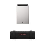 Front view of LG CineBeam S Mini UST Projector, 4K UHD, 3-ch RGB Laser, 450,000:1 Contrast, Max. 100" screen size, White - PU615U