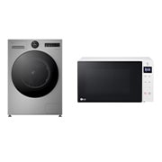 Front view of 9kg 1400 spin AI Direct Drive Washing Machine & 20L 700W NeoChef™ Slim Microwave Oven Bundle F4X7009TSB.MS2032