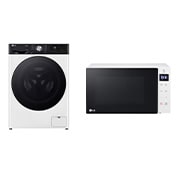 Front view of F11kg / 6kg Washer Dryer White & 20L 700W Slim Microwave Oven White
