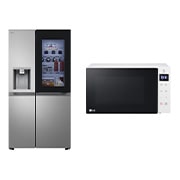 Front view of 628L InstaView™ Side-By-Side Refrigerator Prime Silver & Slim Microwave White