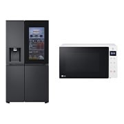 Front view of 628L InstaView™ Side-By-Side Fridge Freezer & 20L 700W NeoChef™ Slim Microwave Oven Bundle GSXE90EVAD.MS2032