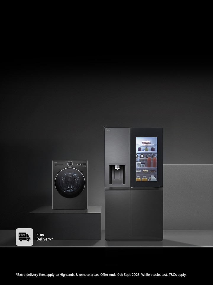 Black LG Home Appliances in a dark room