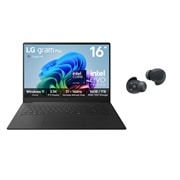 Front view of 16” LG gram Pro AI Laptop with Windows 11 Home & xboom Buds Plus Bundle 16Z90TS-G.BUDSP