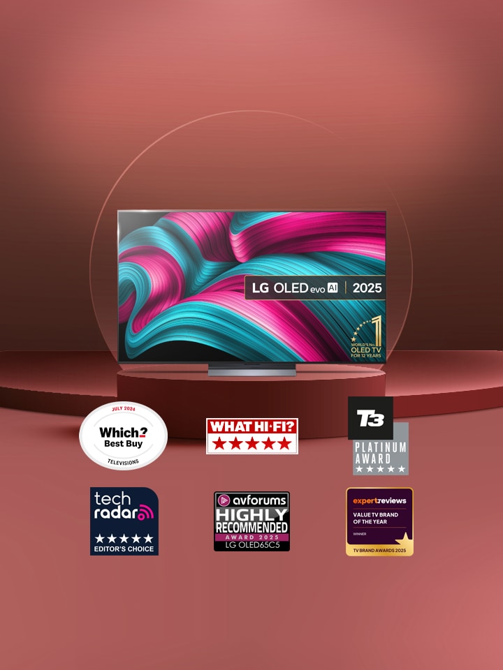 lg oled tv on a pedestal with 3 female rugby players as a screenfill with promo message to buy a tv and receive a free soundbar worth up to £999