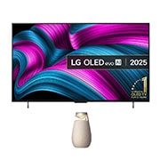Front view of LG OLED evo AI C5 4K Smart TV. 12 Years of world number 1 OLED emblem and LG OLED evo AI 2025 logo are on the screen.