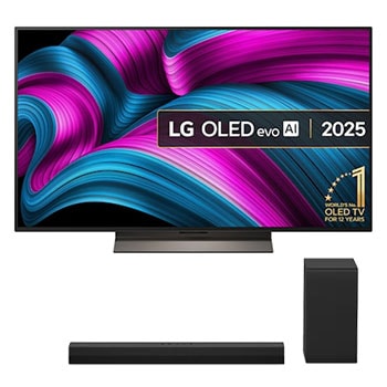 Front view of 48 inch LG OLED evo C5E TV & US40T Soundbar Bundle OLED48C5ELB.US40T